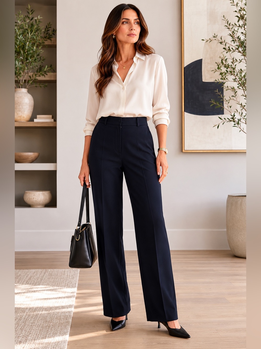 Halara XL Dark Navy Wide Straight Leg Trouser Pants NWT